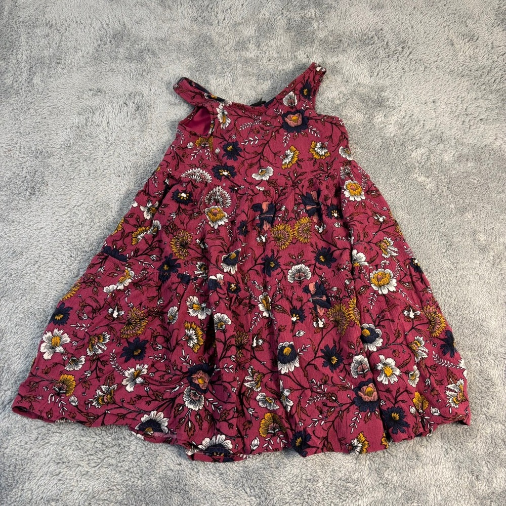Art Class Girls Magenta Pink Floral Tiered Sleeveless Dress Size S 6 6X Boho - Picture 4 of 4